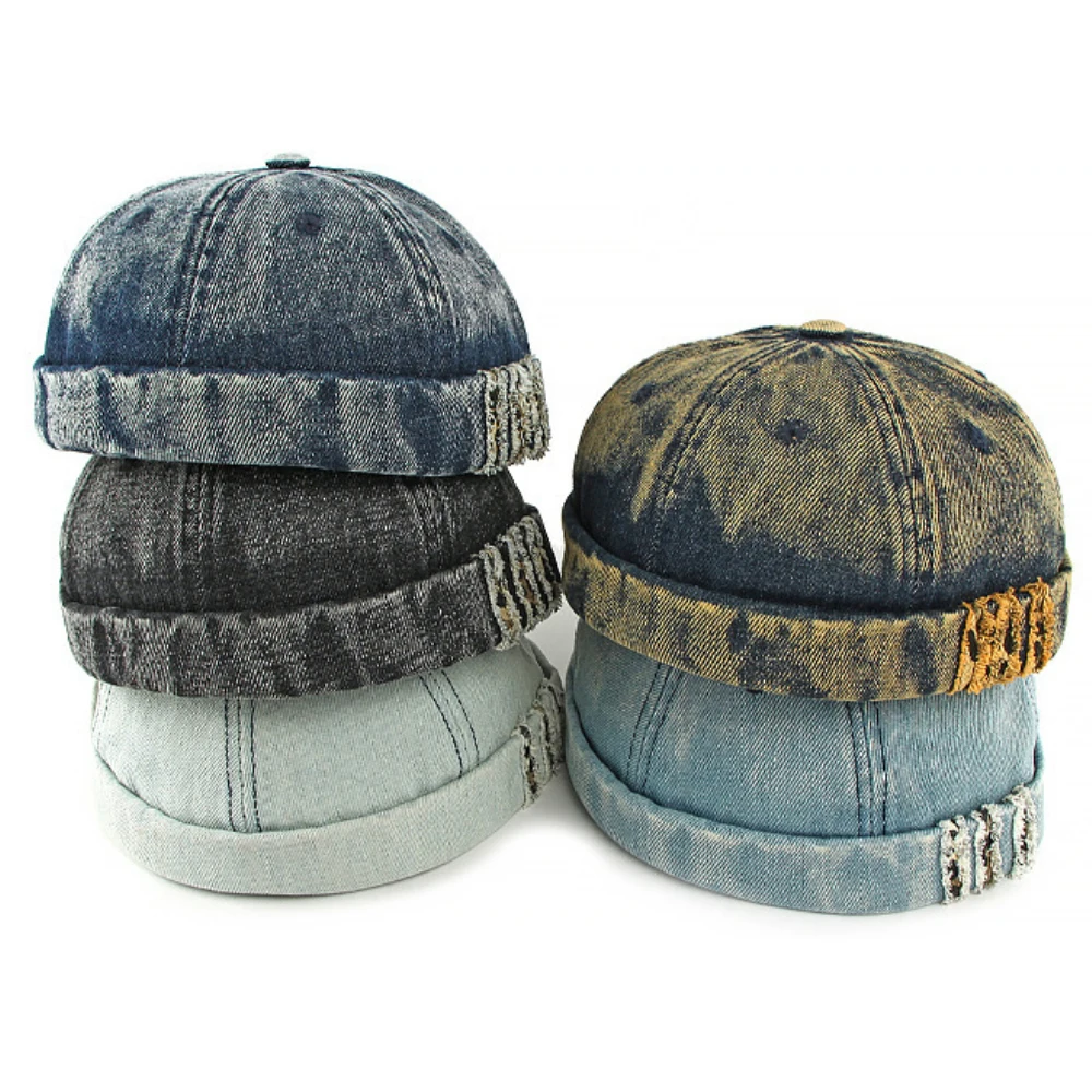 

HT5048 New Spring Autumn Caps for Men Women 100% Cotton Denim Hat Male Female Adjustable Skull Cap Unisex Beanie Hat Hip Hop Cap