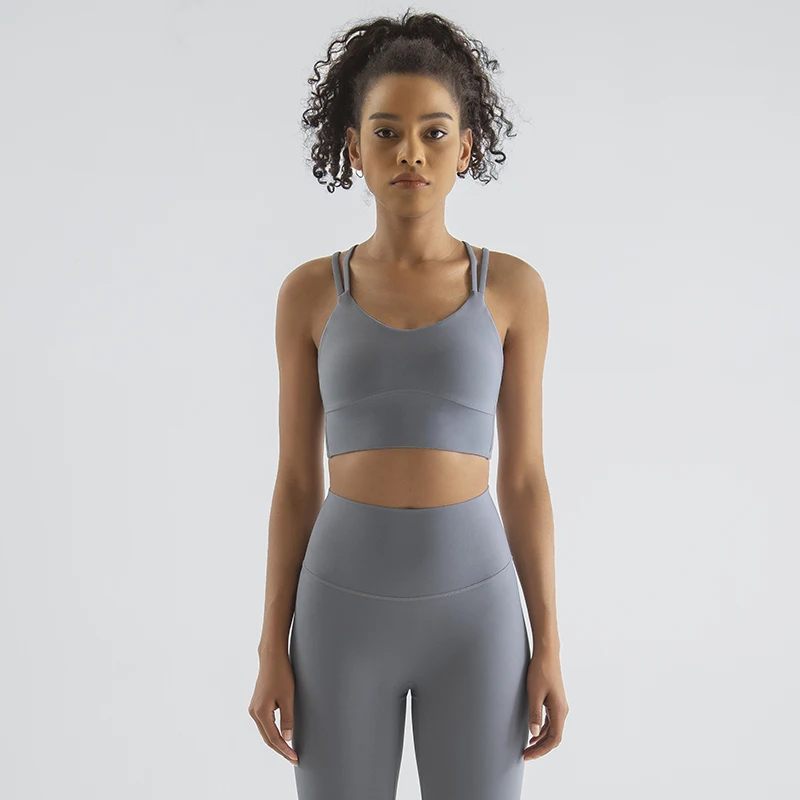 SOISOU-conjunto de Yoga de nailon para mujer, chándal de Fitness, conjunto de dos piezas, sujetador deportivo, Leggings, ropa deportiva transpirable