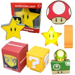 2024 Mario Bros LED Question Mark BrickNight Light Figure Star Lamp Statue USB Charging Table Lamp Bedroom Night Light Kid Gift