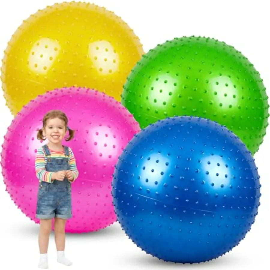

4 Pcs 33.5 Inch Big Knobby Balls for Large Spiky Bouncy Sensory Ball Giant Soft Inflatable Massage Playground Exercise Stress T