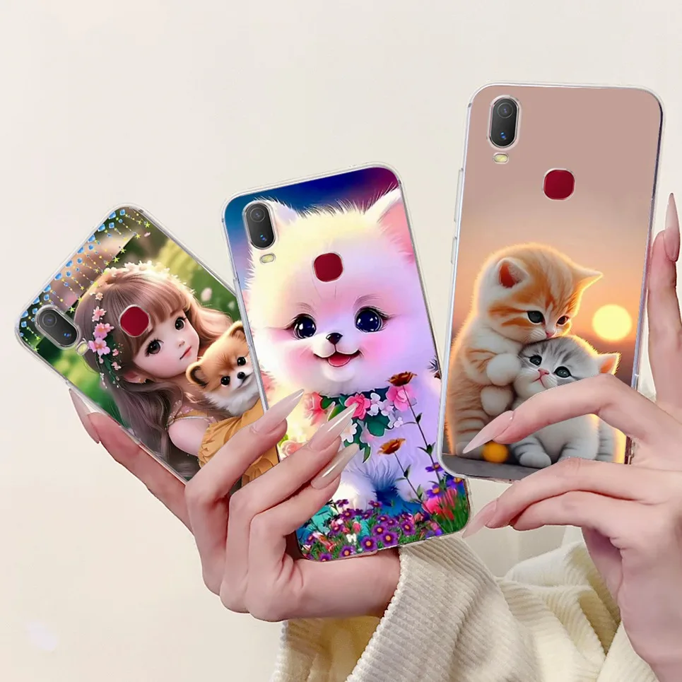 حافظة لهاتف Vivo Y11 2019 / Vivo Y12i 1906 غطاء خلفي من السيليكون الناعم الشفاف من البولي يوريثان الحراري كارتون كوكيز