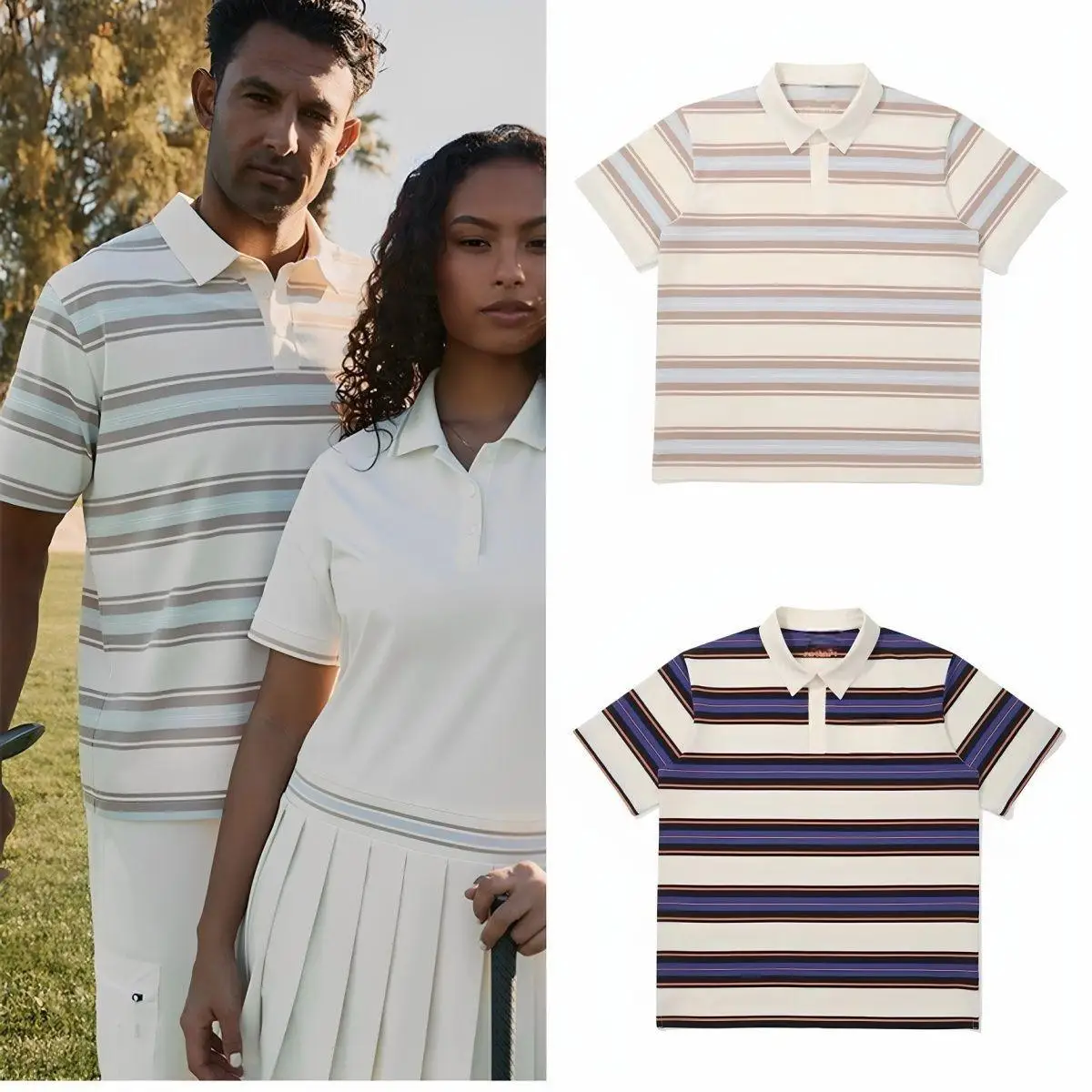 2026 Summer New Premium Men Golf Polo Shirt Striped Ice Cool Fabric Breathable Sweat Wicking Short Sleeve Sports Tops