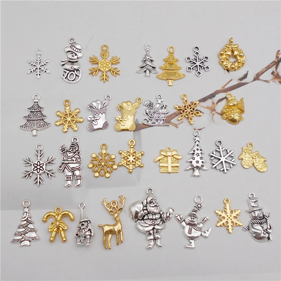 

100g/Pack Christmas Alloy Charms Mixed Santa Claus Tree Snowman Snowflake Boots Pendant Xmas Decor Crafts Jewelry Accessory