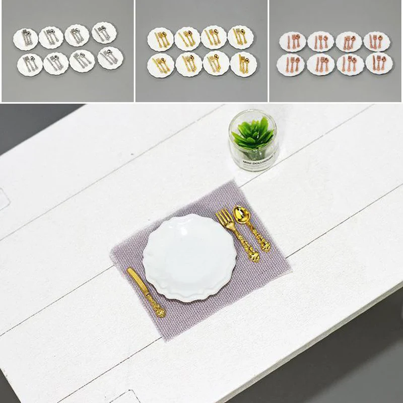 

16 шт. миниатюрный нож, вилка, ложка, тарелка, посуда, кукольный домик, украшение для кухни