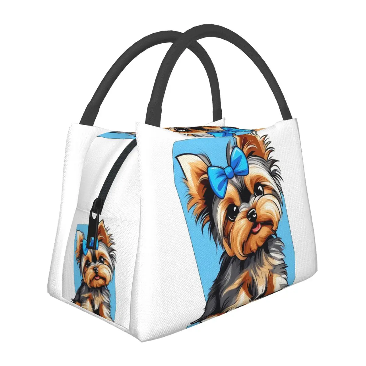 Little Yorkshire Terrier With Blue Ribbon Lunch Bags Insulated Bento Box Lunch Tote Picnic Bags Thermal Bag for Woman  Office