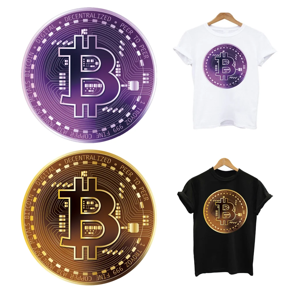 2PCS/Lot Bitcoin Heat Thermo Adhesive Thermal Transfer Fusible Stickers Iron On T-Shirt Patches For Ironing Application Clothes