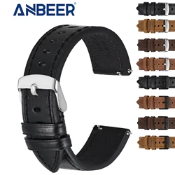 ANBEER Leather Watch Strap Lacquered edge Watchband for Men and Women 18mm 19mm 20mm 21mm 22mm Wrist Band Quick Release