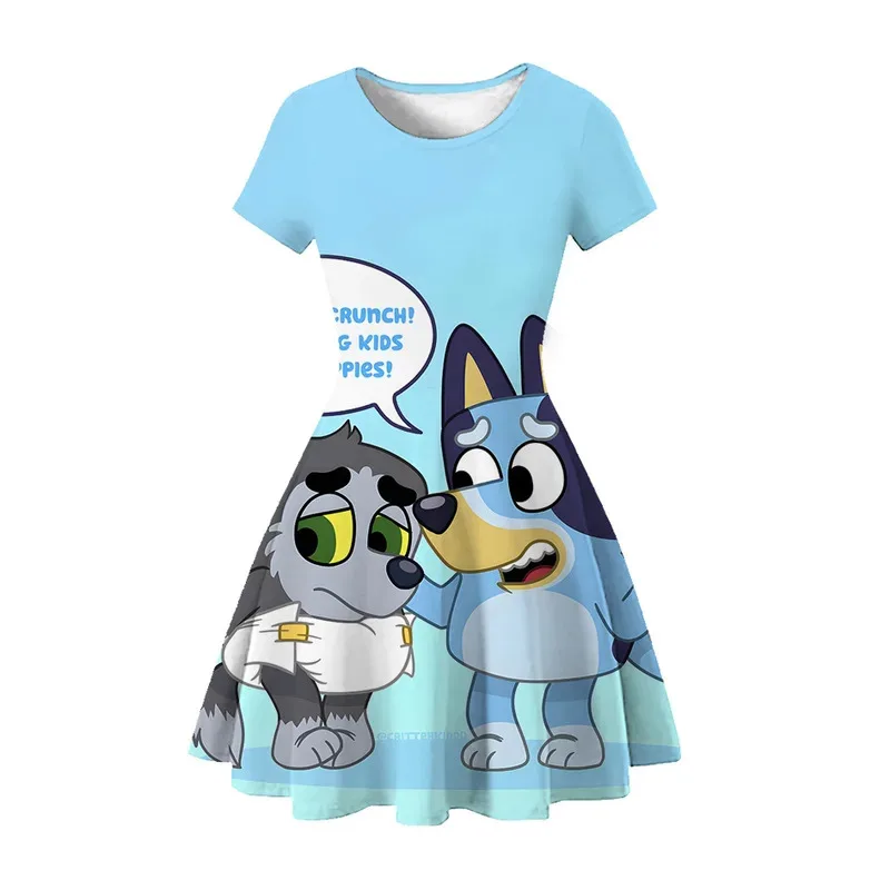 Sky02 2024 새로운 가족 여름 3d 인쇄 된 소녀 귀여운 만화 공주 드레스 애니메이션 빙고 소녀 반팔 홈 Pajam88Ji