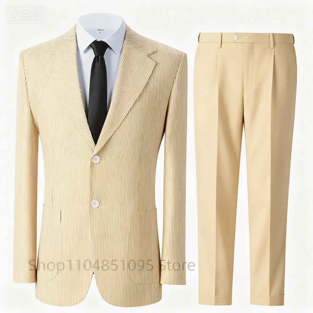 

Men's Summer Sky Blue Seersucker Wedding Suit Notch Lapel Jacket Pants Casual Wedding Guest Luxury Clothes for Gentleman