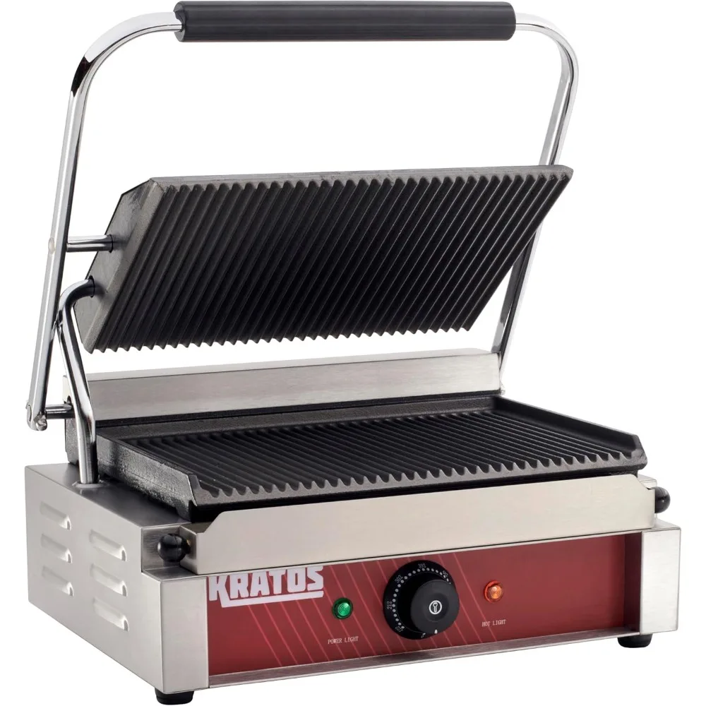 Commercial Electric Panini Sandwich Grill with Grooved Plates, 14