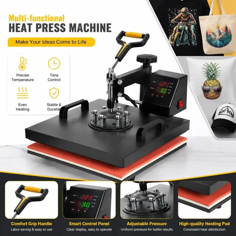 Presse à transfert 38 x 38 cm, presse à chaleur 220 V, presse à transfert 1200 W, presse textile 14 x 7,6 cm, presse à t-shirts max. 250 ° Presse à sublimation, presse à t-shirts pour loisirs créatifs