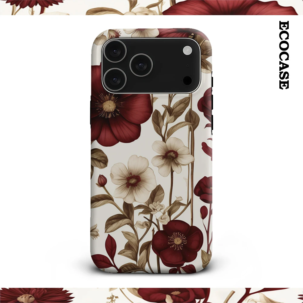 Burgundy Floral Elegance IPhone 17 Must-Haves Handyhülle für IPhone 17 16 15 14 13 12 11 Pro Max Plus Doppelschichtige Rückseite