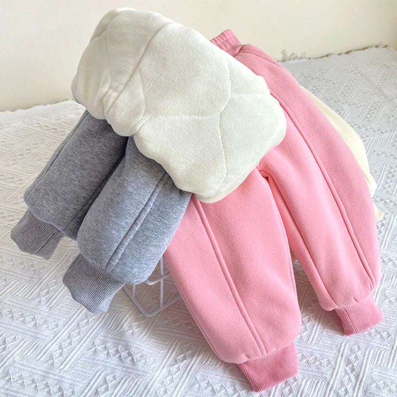 Boys Girls Cotton Warm Pants Kids Padded Snow Sweatpants Children's Plush Velvet Trousers Toddler Thick Winter Clothing 2-10Y