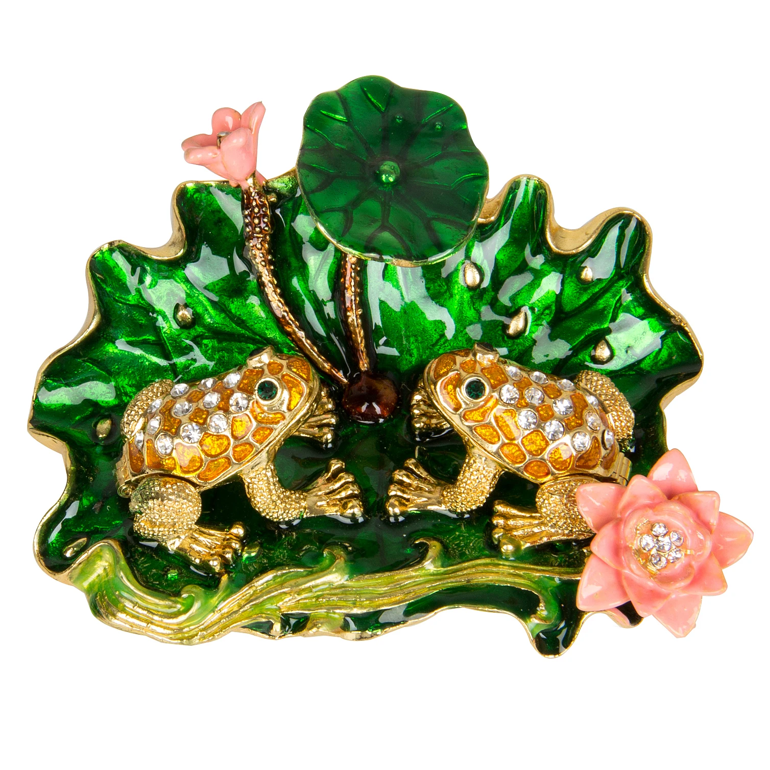 QIFU Metal Handicraft Popular Double Frogs on Lotus Leaf Gift for Wedding Decoration