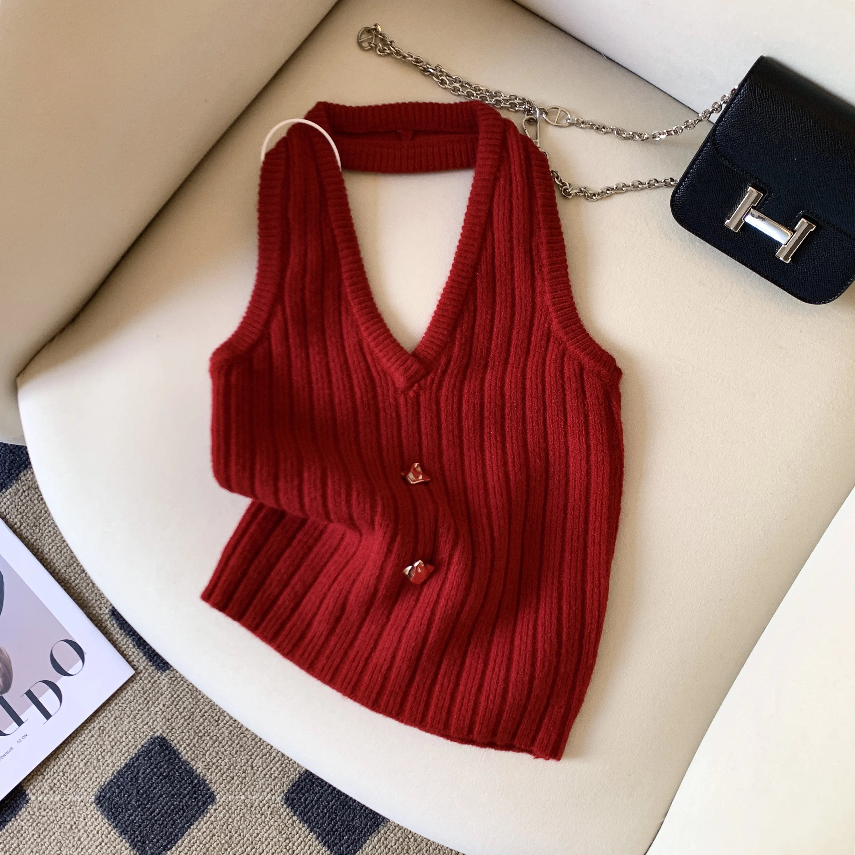 

Slim Fit Women's Tank Top Design Sensation Summer New Style Spicy Girl Strap Vest Breathable Fashionable Short Sleeve V-Neck