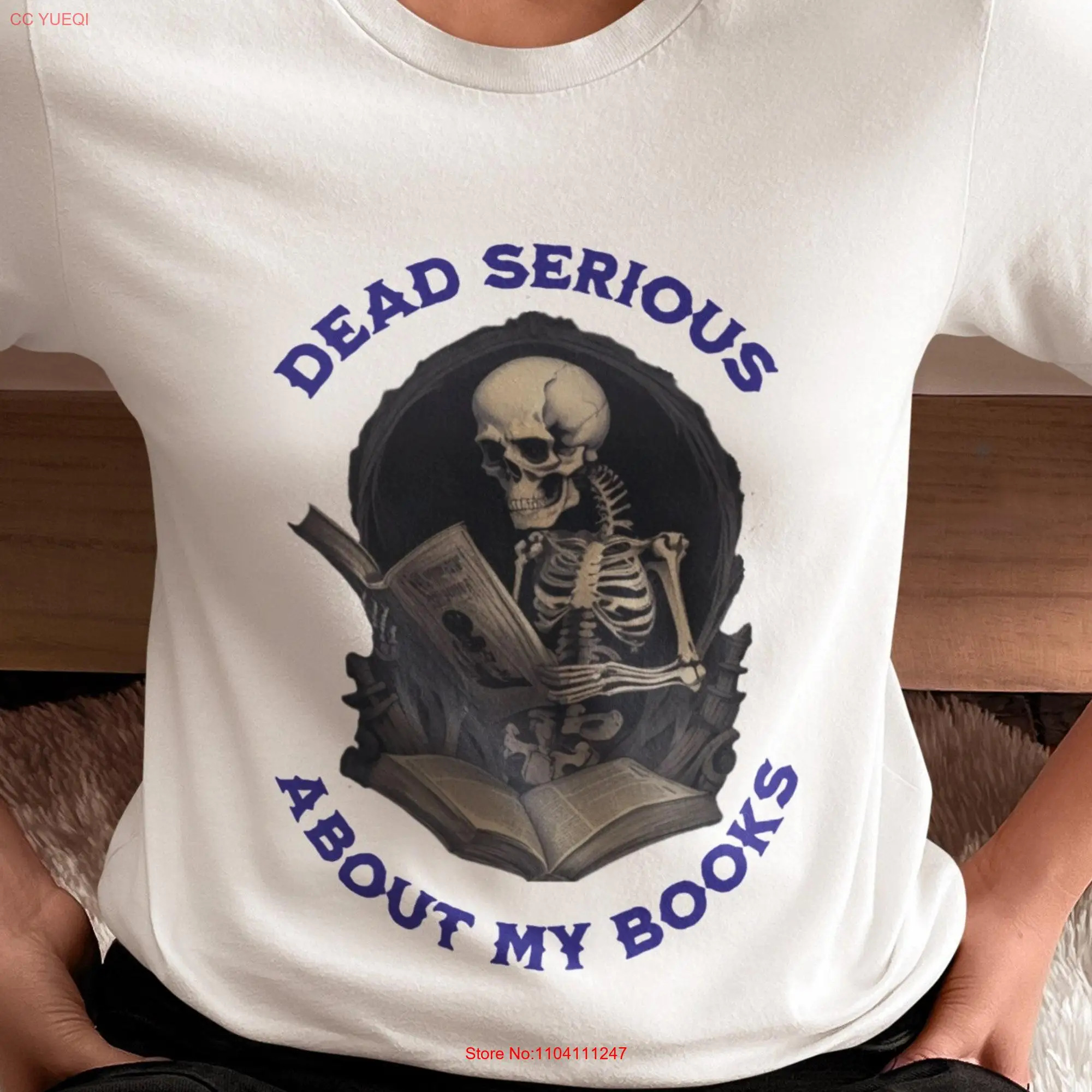 Skeleton Reading T Shirt Dead Serious About My Books Book Lover Funny Librarian Club Spooky Halloween