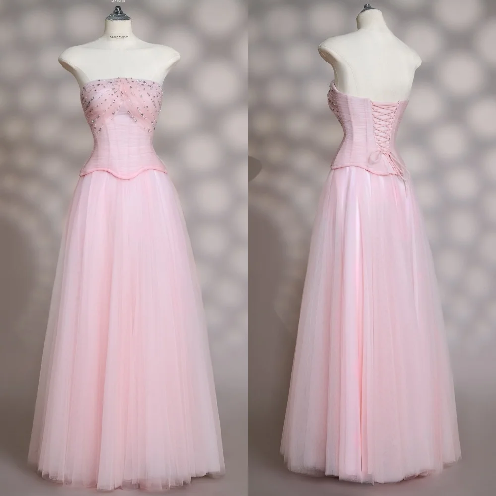 

Customized Pastrol Net Sequined A-line Strapless Long Dresses Bespoke Occasion Quinceanera Chinese Style Exquisite