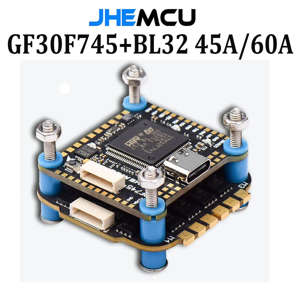 

JHEMCU F745 Flight Controller Stack GF30F745-ICM Flight Controller BLHELI_32 45A / 60A 4in1 ESC 3-6S 30X30mm for RC FPV Drone