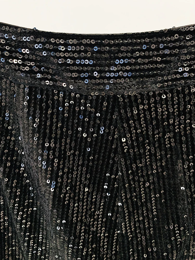 Pantaloni lunghi a gamba larga con paillettes e colletto allentato da donna di alta qualitร 2024 piรน nuovi di design