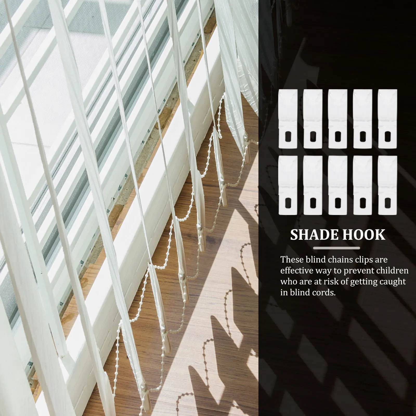 

10Pcs Curtain Hooks Roller Shade Clips Thickened Blind Cord Holder Safety Clips for Chain Blinds Curtain Hooks