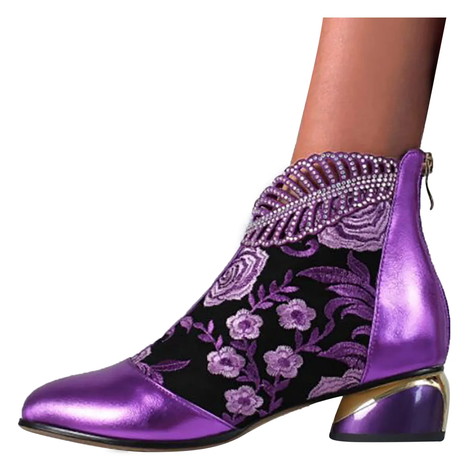 New Ankle Boots Women\'s Shoes Leather Boots Embroidery Ethnic Bohemia Zipper Spring Autumn Luxury Ladies Botas De Mujer 2023