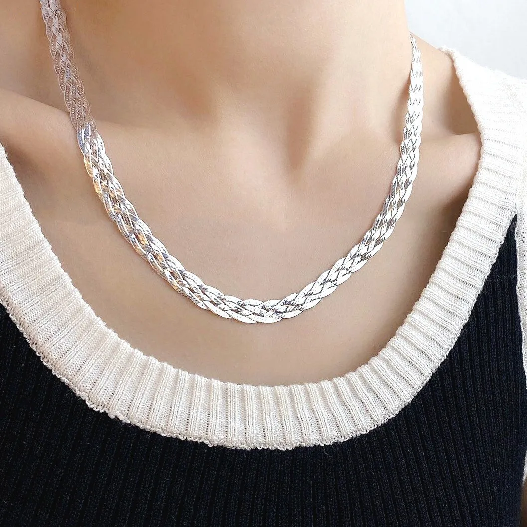 

N S925 Silver European And American Simple Five-strand Woven Wound Snake Bone Necklace Women's Niche Collarbone Chain