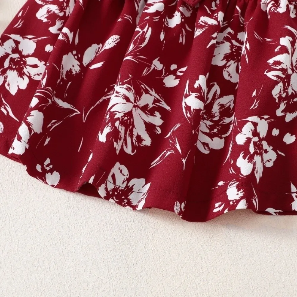 فستان بناتي بفيونكة حلوة من القطن مُزين بالزهور لحديثي الولادة بأكمام قصيرة فستان الأميرة الأحمر الناعم للأطفال من سن 3 إلى 12 شهرًا #2