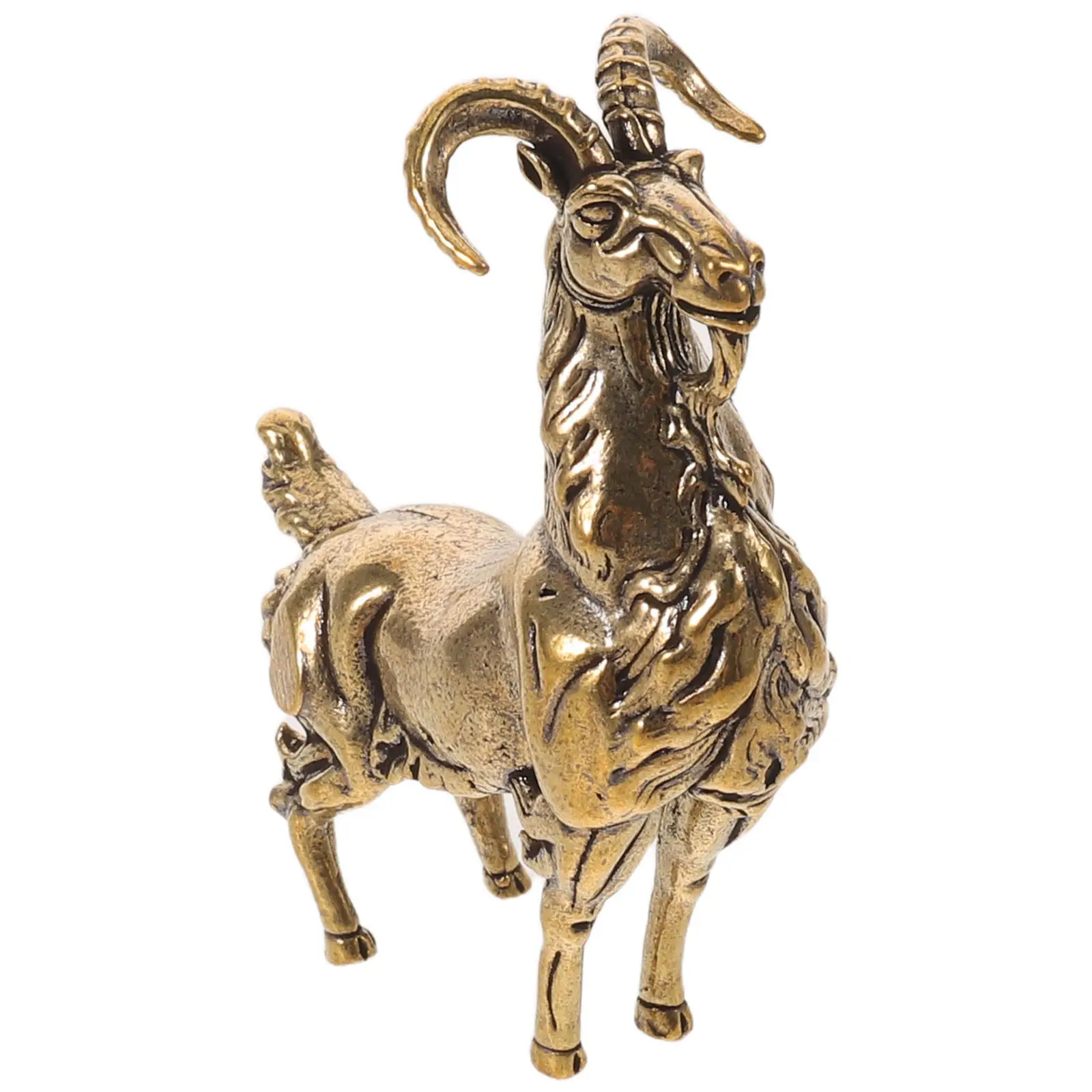 Statue Solid Brass Chinese Zodiac Sheep Sculpture Feng Shui Wealth Decor Office Desk Good Luck Ornament