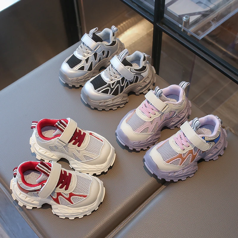 

Детские летние дышащие кроссовки из сетки, красно-белые, на липучках, нескользящие, повседневные, для мальчиков и девочек, для малышей, для активного отдыха и бега