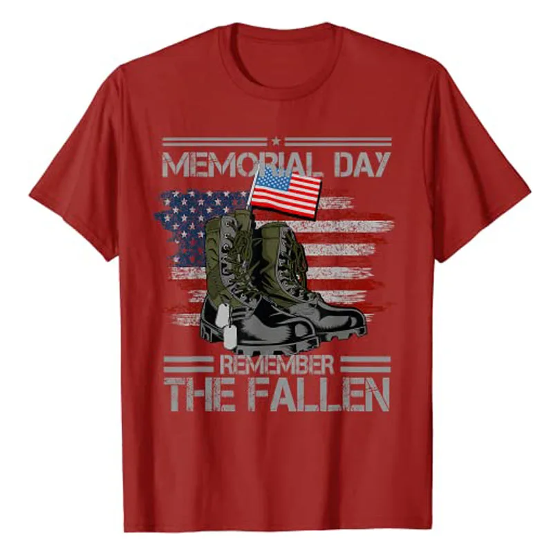 Memorial Day Remember The Fallen Veteran Military Vintage T-Shirt Men's Fashion Usa American Proud Tee 4th of July Patriotic Top image 2