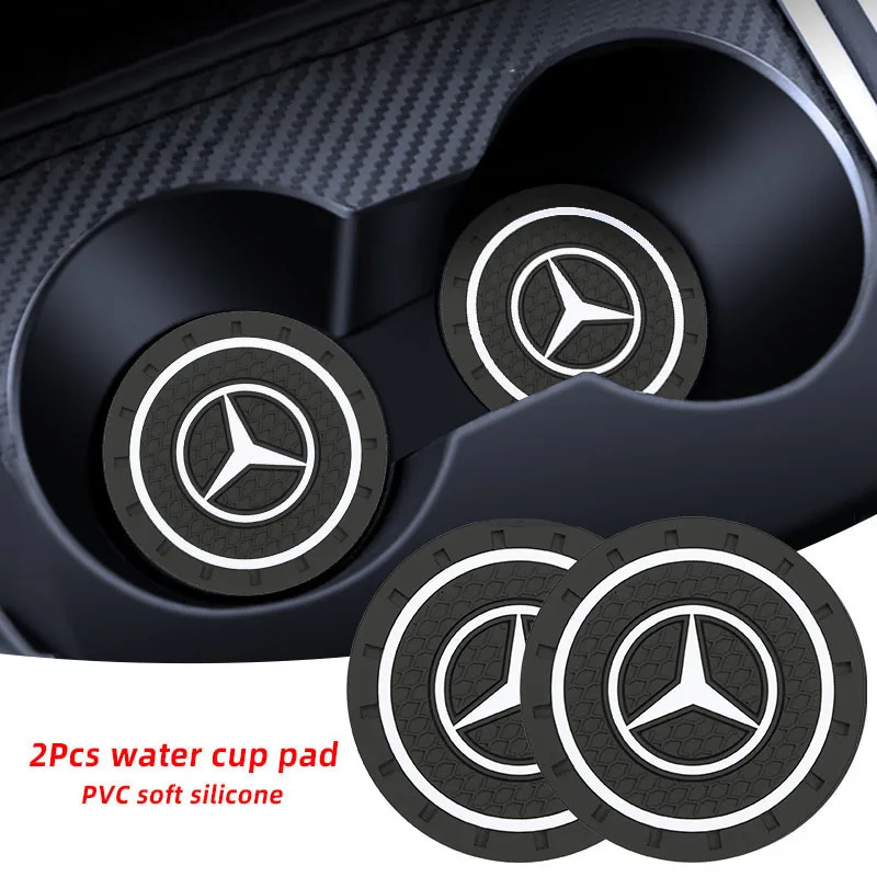 2Pcs PVC Water Cup Mat Car Coaster Anti Slip Pad Accessories For Mercedes Benz AMG GLE GLS CLS GLC CLA GLA GLK ML C197 R231 W167