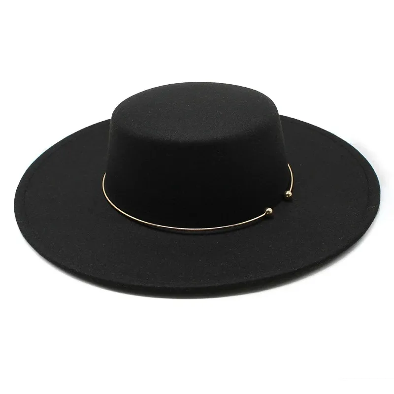 Autumn Winter New Fashion Wool Felt Flat Top Hat 10cm Elegant Thick Hats for Men and Women