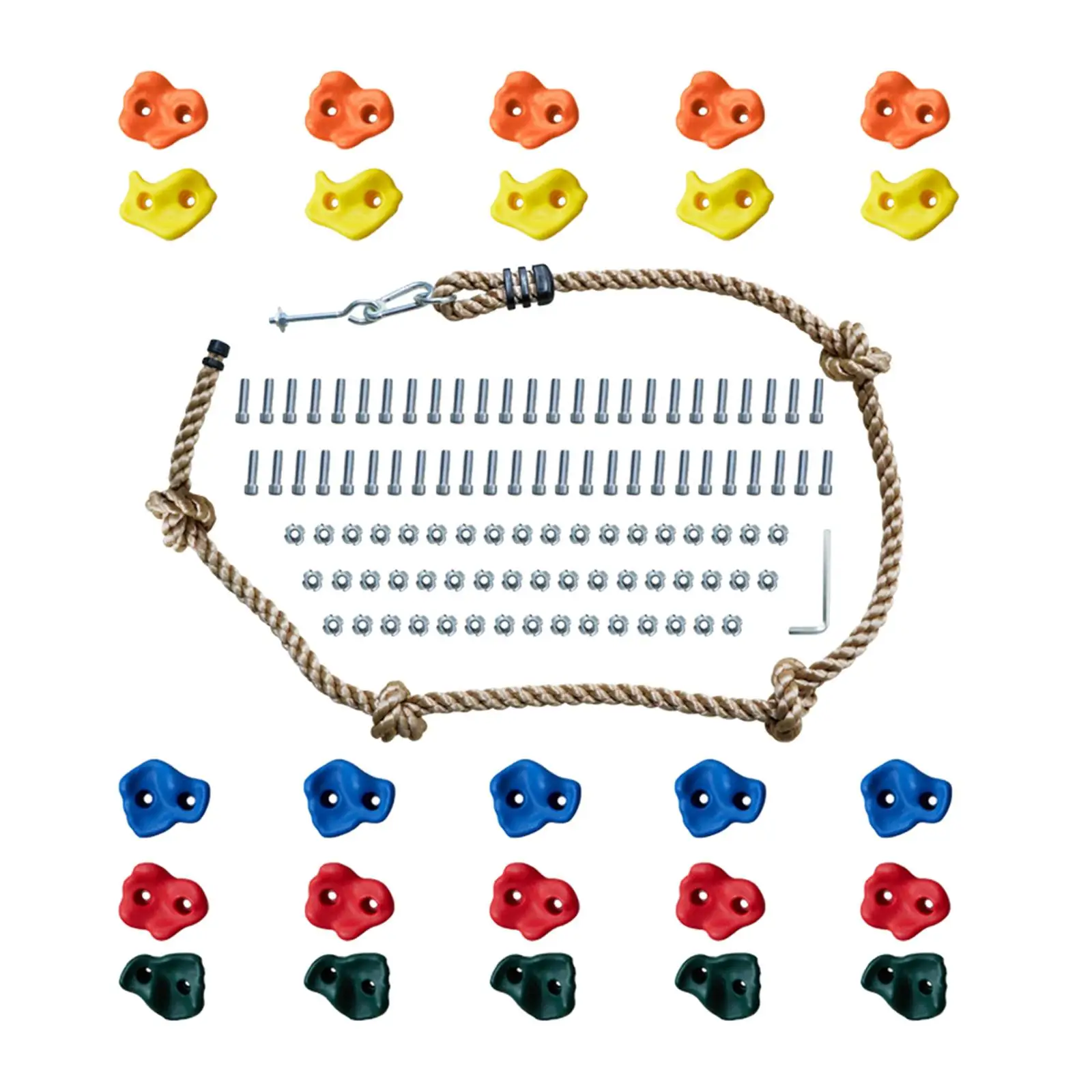 Rock Climbing Holds Knotted Rope and 25 Handles Rock Wall Holds for Climbing