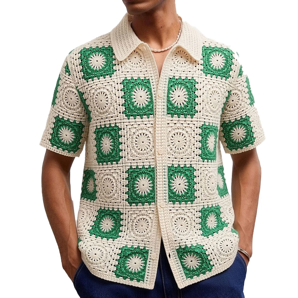 2026 Summer New Men's Hollow-Out Short-Sleeve Polo Shirt American Retro Fashion Trendy Vacation Casual Loose Niche Men's Top