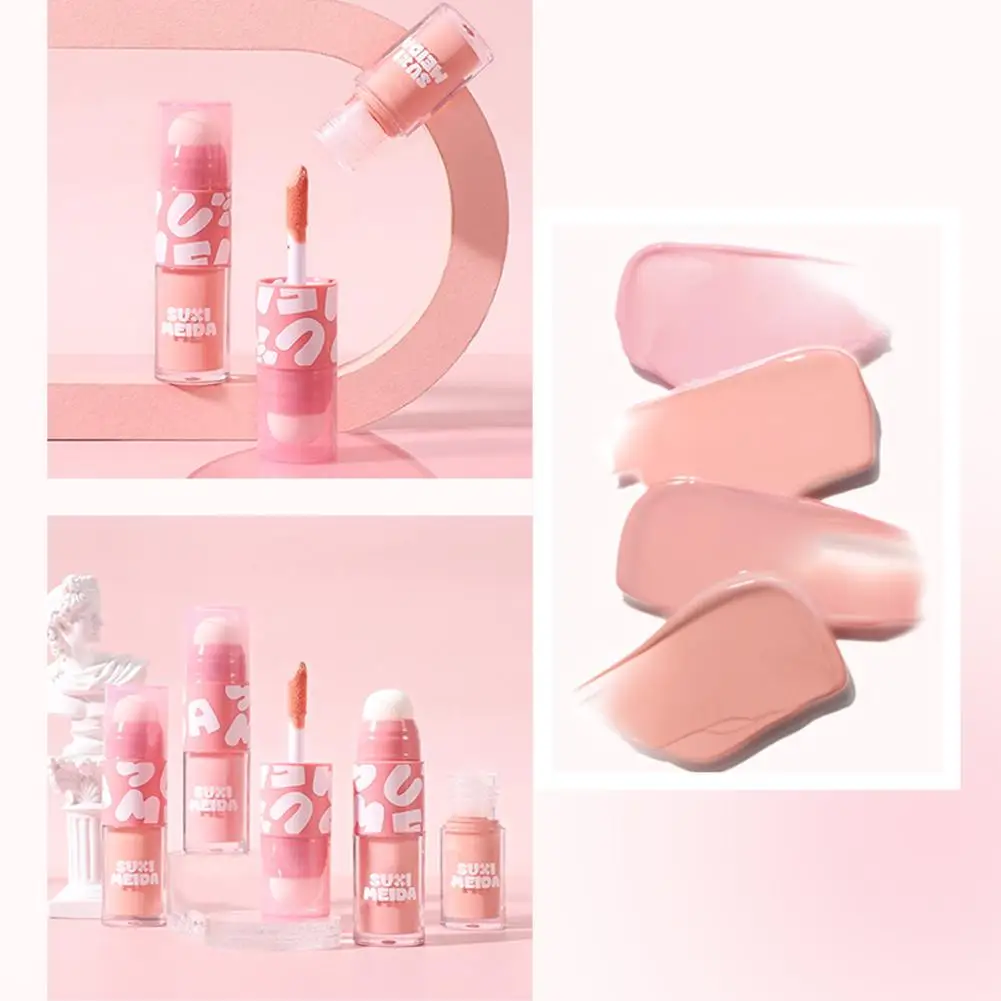Pink Liquid Blush Double-ended Blusher ครีมแต่งหน้า Rouge Cheek Long-acting กันน้ําผิวหน้าสีสวมใส่ง่ายเครื่องสําอาง