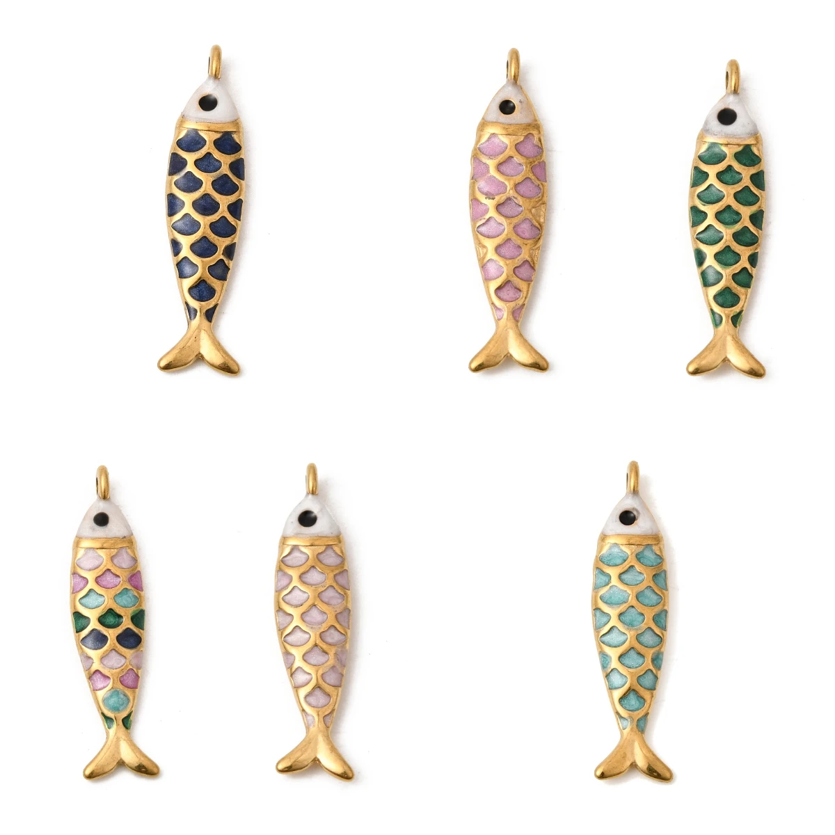 

3pcs 304 Stainless Steel Ocean Theme Enamel Fish Charms Pendants For DIY Earrings Necklace Bracelet Jewelry Making 25.5x6x3.5mm
