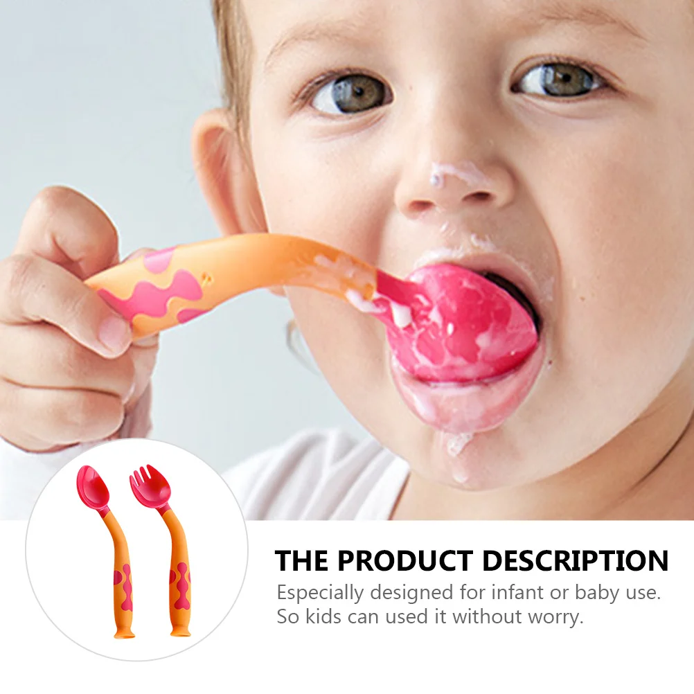 

1 комплект, 1 комплект, набор детских ложек и вилок, гибкая посуда для кормления младенцев, гладкий круглый наконечник, присоска, посуда для малышей