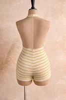 Women's Resort Knit Textured Wave Fabric Deep V-Neck Backless Bodysuit, Fashion-Fitted One-Piece Pants Perfect for Parties, Date - Image 3