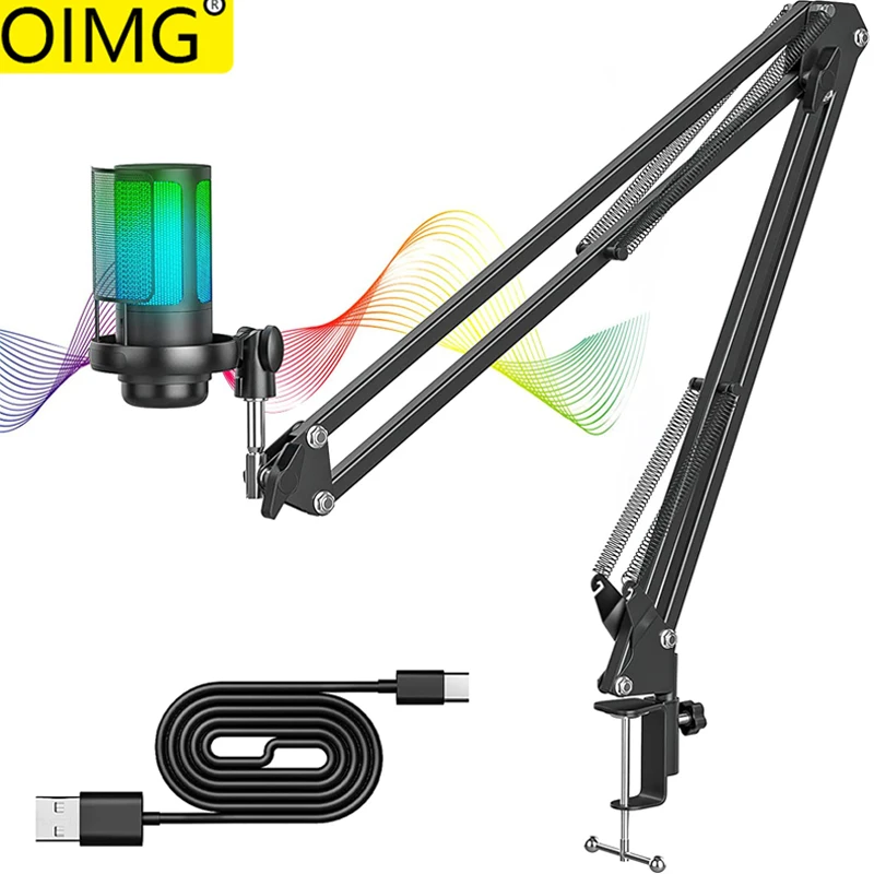 Suspension Stand Condenser USB microphone For PC Computer Laptop YouTube Video Singing Gaming Recording RGB Anti-Spray Microfon