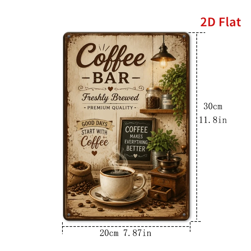 [2Dflat], 1pc 30x20cm- Coffee Bar Freshly Brewed Tin Sign, Retro Coffee Station Wall Decor, Kitchen Cafe Bar Wall Art, Gift for
