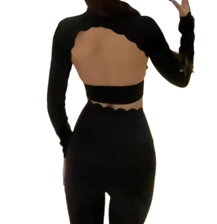 

Одежда для йоги, комплект для йоги, с длинными рукавами и открытой спиной, сексуальный женский спортивный топ для фитнеса и бега + узкие брюки с высокой талией, подтягивающие ягодицы