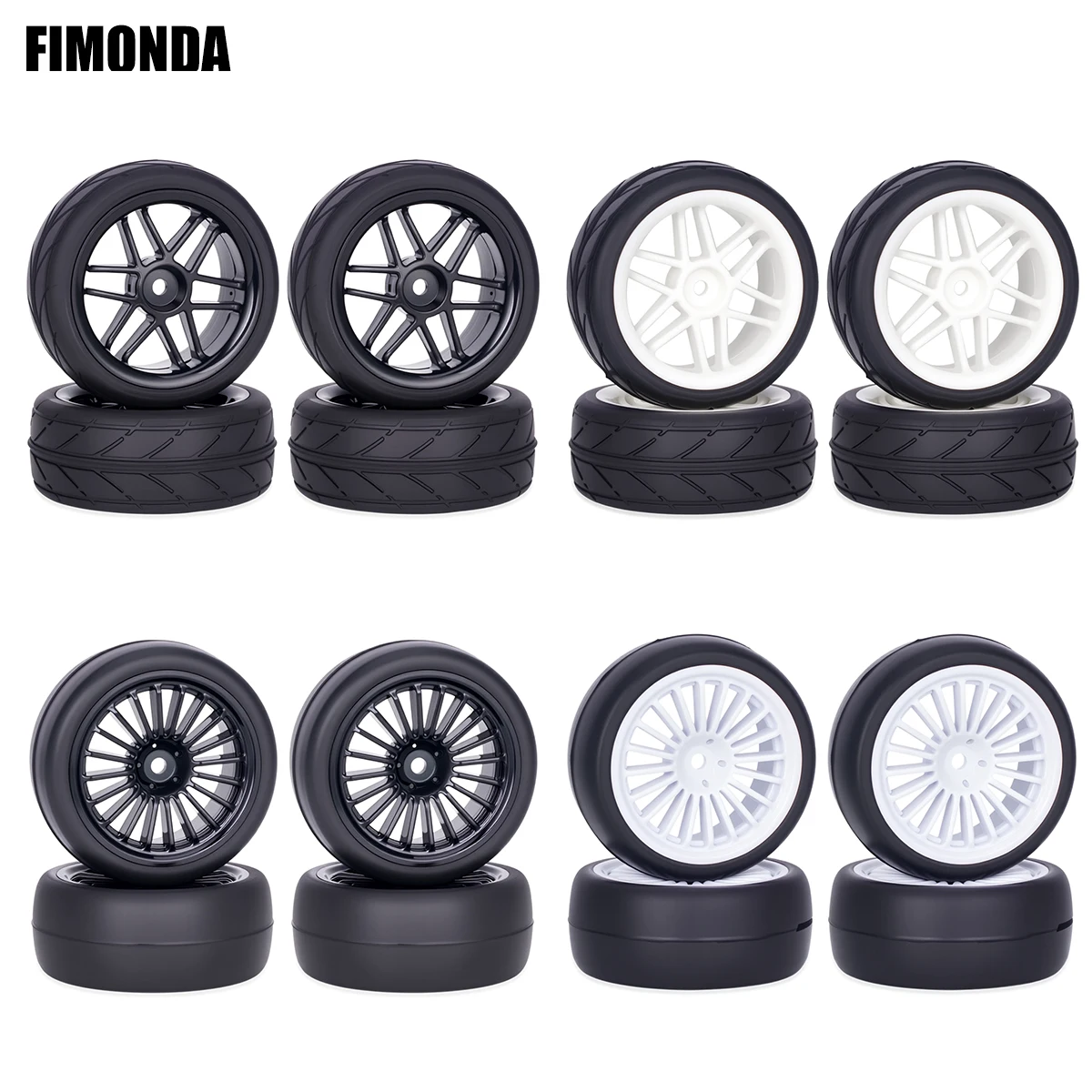 プレグルー済みRCホイールタイヤセット4個入り 1/10 - 65x26mm 12mm六角ハブ タミヤTT01 TT02 XV01 XV02 TA06 HSPモデル対応