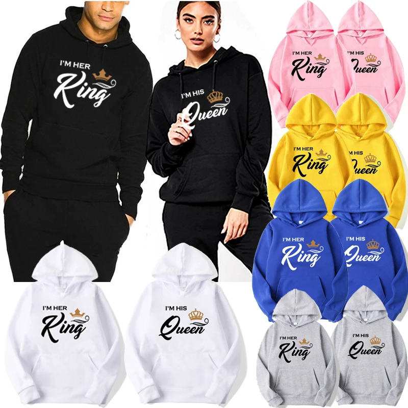 Plus size S-XXXXL Men Women Hoodie King and Queen Printed Couple Hoodie