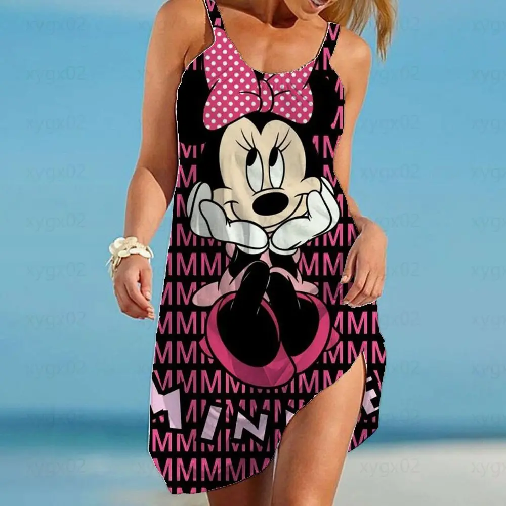 Robe de soleil pour femmes, haut ample, sans manches, imprimé Disney, Sexy, Minnie Mouse, style Boho, collection été 2025