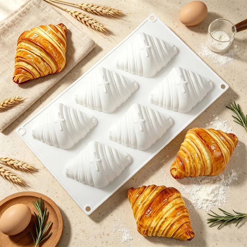 6-Cell Croissant Design Food Grade Silicone Chocolate Cake Mold Mousse Cake Mould DIY Soap Mold Kitchen Dessert Bakeware