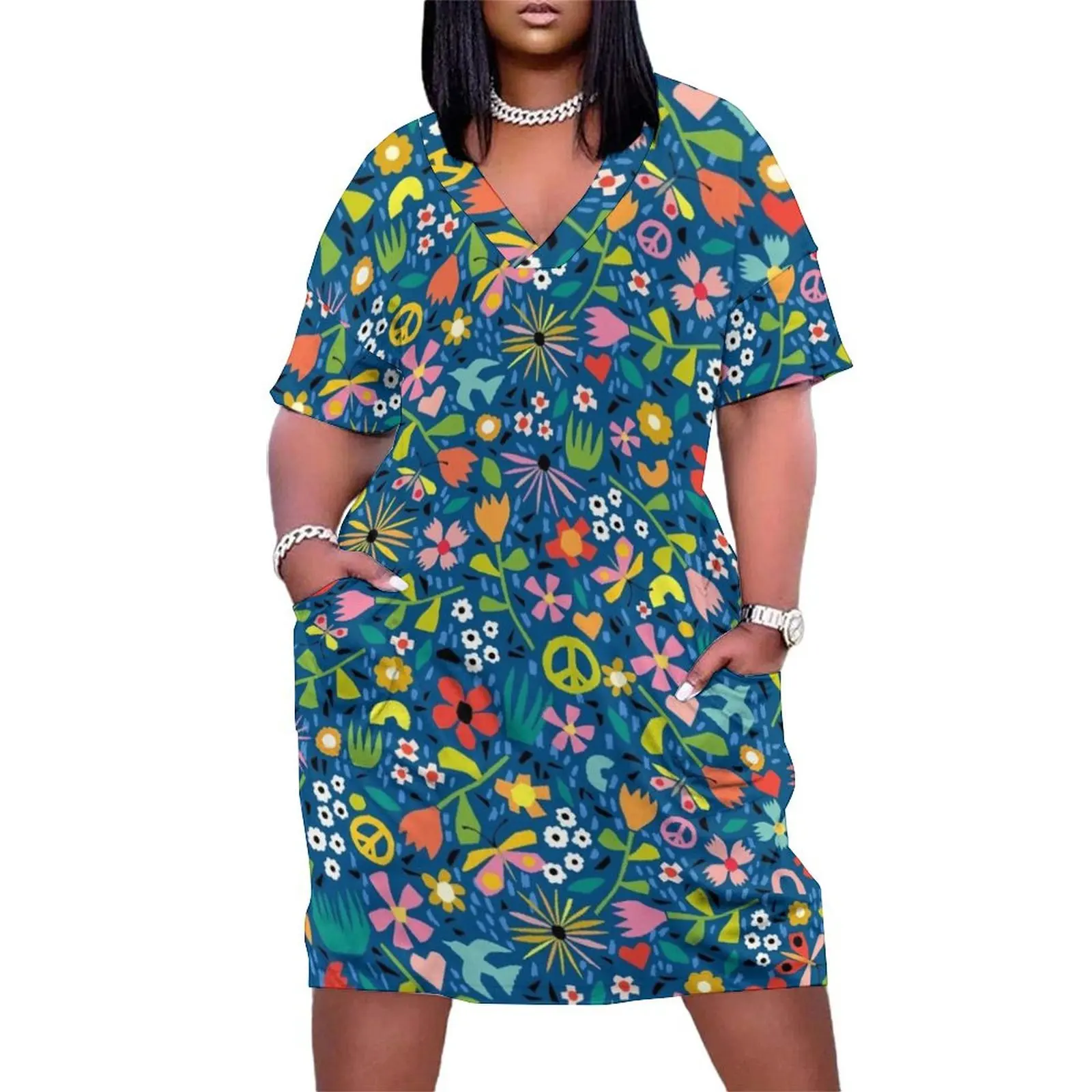 

Peace And Love Loose Pocket Dress women's summer clothing 2025 summer dress woman 2025 ladies dresses for special occasions