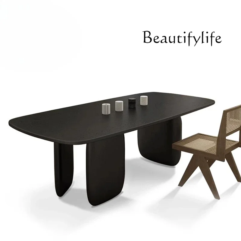 BJ Nordic Modern Simple Solid Wood Dining Table Rectangular Wabi-**** Entrance Table Black Desk