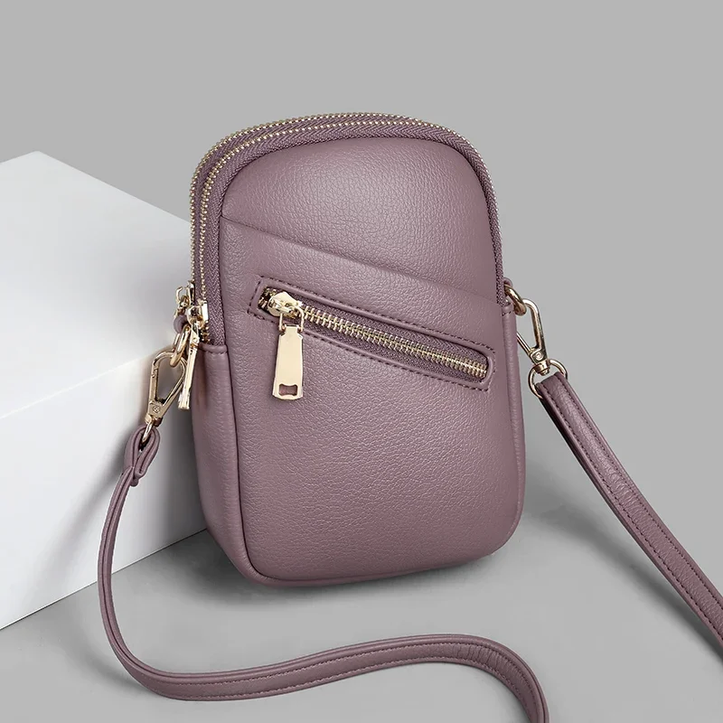 High Quality small Women\'s phone Bag Luxury soft Leather Messenger Shoulder Bags for women Solid Color Female Purses and Handbag