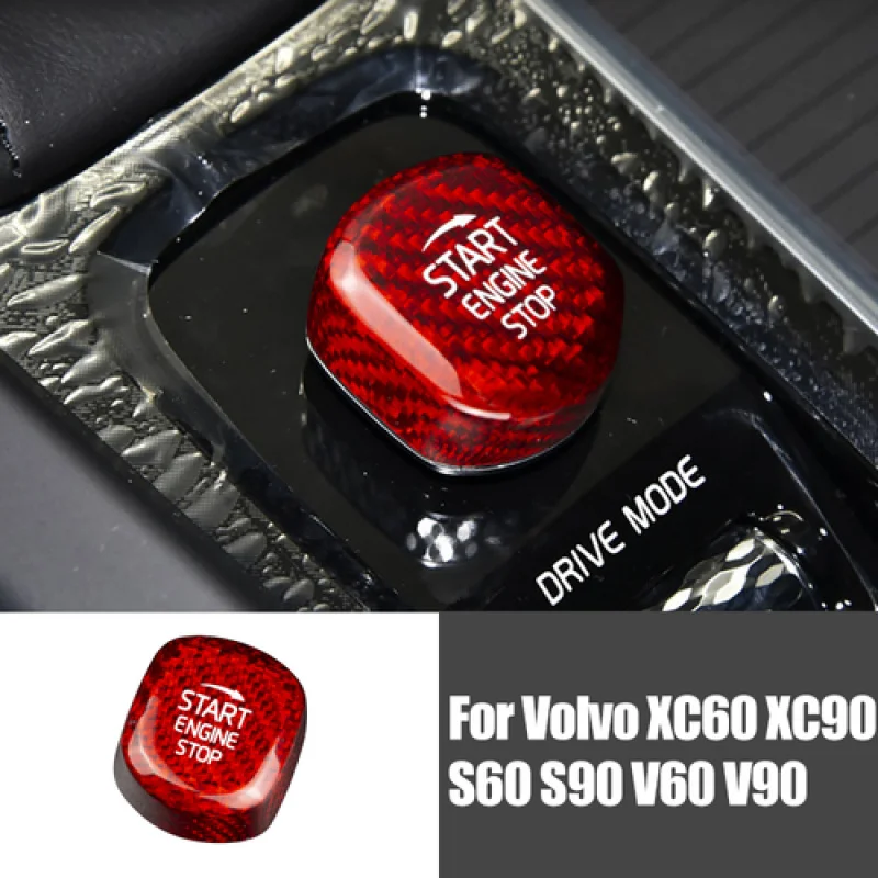 A + ألياف الكربون الأحمر سيارة بدء زر التوقف غطاء الكسوة لفولفو XC60 XC60 S60 S90 #1