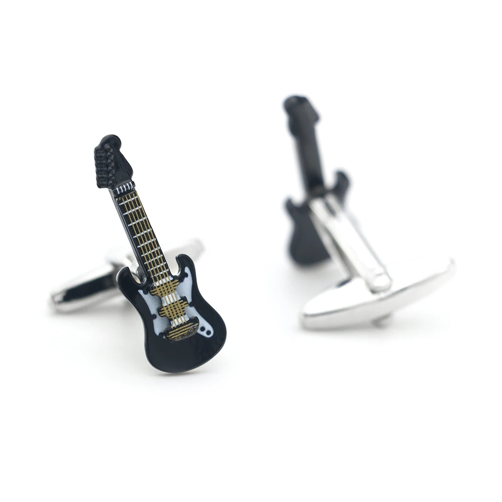 iGame Guitar Cuff Links Quality Brass Material Black Color Cool Bass Design Cufflinks Wholesale & Retail